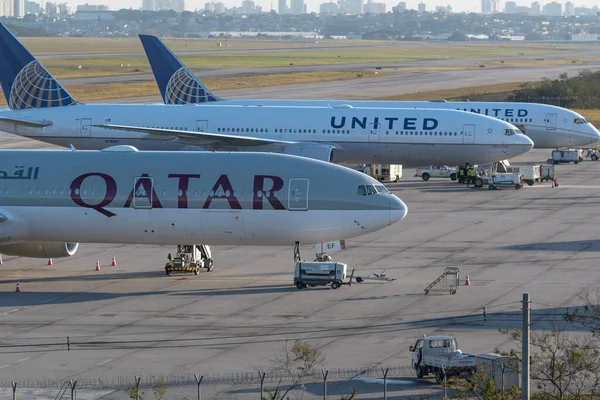 Qatar Boeing Parkerad Gru Airport Underhåll Maj 2022 Sao Paulo — Stockfoto