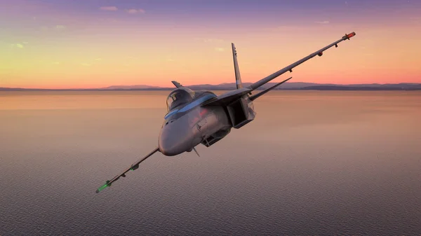 Militar Aircraft Flying Amazing Sunset — Stock Photo, Image