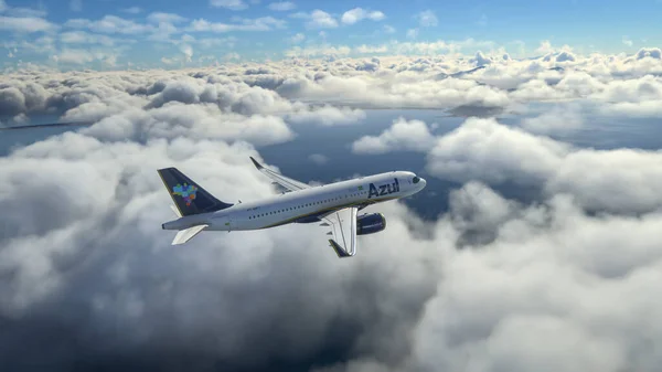 Airbus A320 Neo Azul Airlines Volando Sobre Las Nubes Jun —  Fotos de Stock