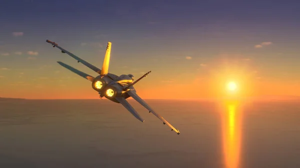 Aeronaves Militar Voando Sobre Pôr Sol Incrível — Fotografia de Stock