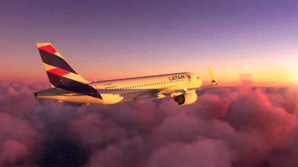 Airbus A320 Latam Airlines Survolant Incroyable Coucher Soleil Juin Curitiba — Photo