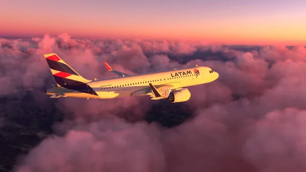 Airbus A320 Latam Airlines Flug Über Den Atemberaubenden Sonnenuntergang Juni — Stockfoto