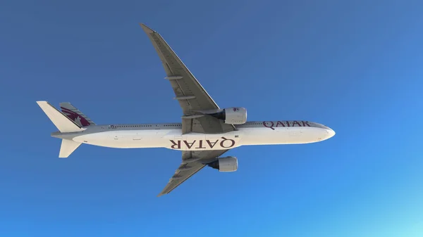 Boeing 777 Qatar Airways Auf Blauem Himmel Juni 2022 Sao — Stockfoto
