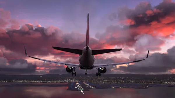A320 마지막 접근시 샌프란시스코 2022 로스앤젤레스 — 스톡 사진