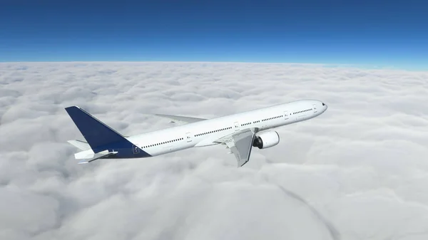 商业飞机飞越云层3D插图 — 图库照片