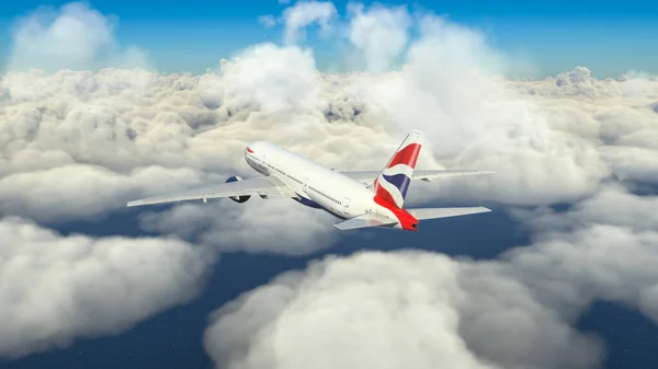 Boeing 777 British Airways Fliegt Über Den Wolken Illustration Juni — Stockfoto