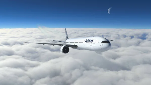 Boeing 777 Lufthansa Survolant Les Nuages Illustration Juin 2022 Sao — Photo