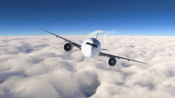 波音777汉莎航空公司飞越云层3D图解 2022年6月22日 巴西圣保罗 — 图库照片
