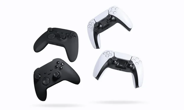 Black White Game Controllers White Background — Stock Photo, Image