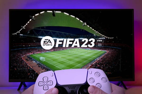 Kid Play Fifa Playstation Controller Aug 2022 Sao Paulo Brazil —  Fotos de Stock