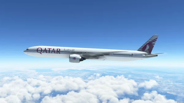 Boeing 777 300R Qatar Airways Flying Blue Clean Sky Aug — Photo