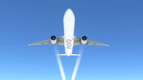 Boeing 777 300R Qatar Airways Flying Blue Clean Sky Aug — Stockfoto