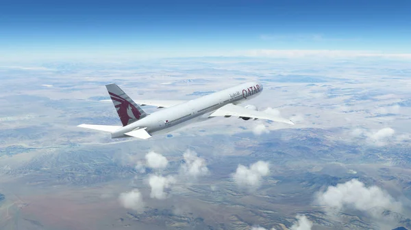 Boeing 777 300R Qatar Airways Flying Blue Clean Sky Aug — Foto de Stock