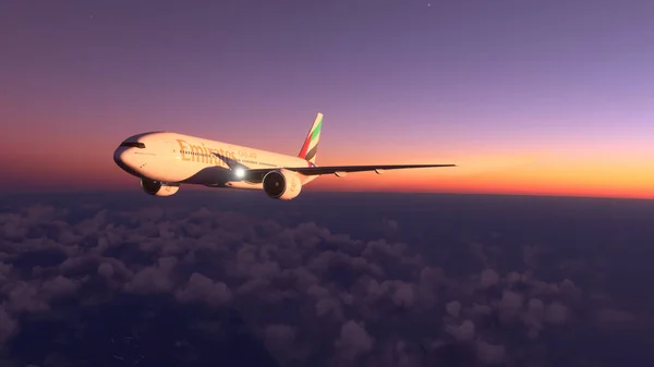Boeing 777 Emirates Flying Amazing Sunset Aug 2022 New York — Stock fotografie