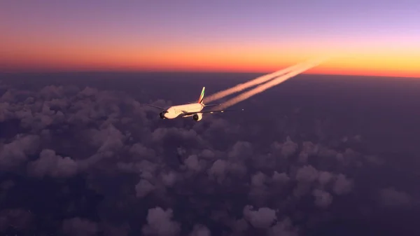 Boeing 777 Emirates Flying Amazing Sunset Aug 2022 New York — Fotografia de Stock