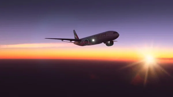 Boeing 777 Emirates Flying Amazing Sunset Aug 2022 New York — Stock Fotó