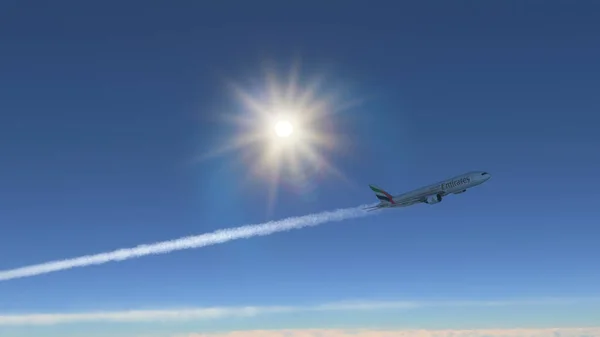 Boeing 777 Emirates Flying Blue Sky Aug 2022 New York — Stockfoto