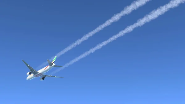 Boeing 777 Emirates Flying Blue Sky Aug 2022 New York — Stock Fotó