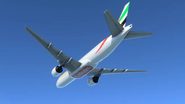 Boeing 777 Emirates Flying Blue Sky Aug 2022 New York — 스톡 사진