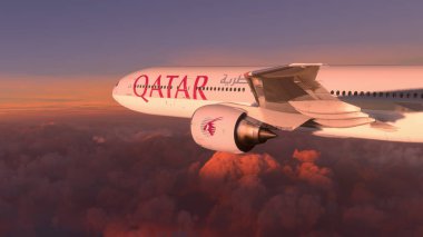 Boeing 777 Katar Havayolları 20 Sep, 2022, Doha, Katar üzerinde uçuyor.