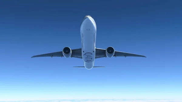 Boeing 777 Qatar Airways Volando Sobre Cielo Azul Sep 2022 —  Fotos de Stock