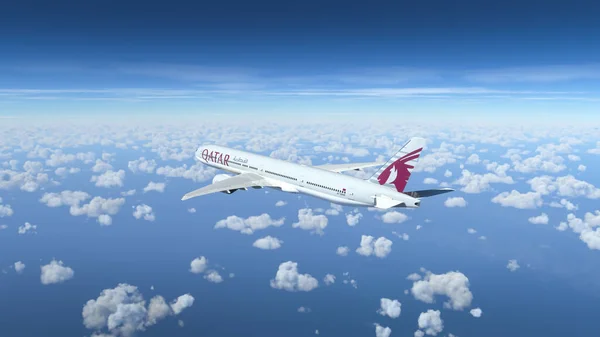 Boeing 777 Qatar Airways Fliegt Über Den Blauen Himmel Sep — Stockfoto