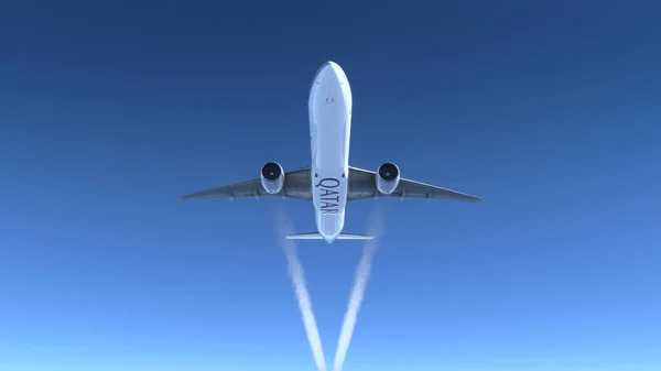 Boeing 777 Qatar Airways Repül Kék Felett 2022 Szeptember Doha — Stock Fotó