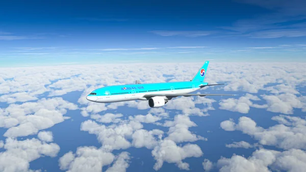 Boeing 777 Korean Air Repül Kék Felett 2022 Szeptember Szöul — Stock Fotó