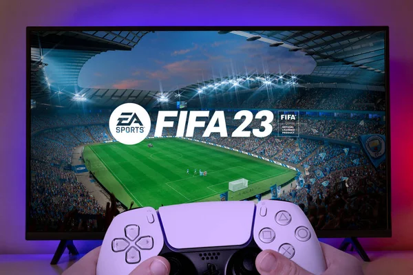Junge Spielt Fifa Mit Playstation Controller 2022 Sao Paulo Brasilien — Stockfoto