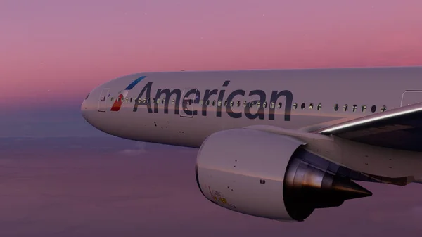 Boeing 777 300 American Airlines Che Sorvola Cielo Blu Ott — Foto Stock