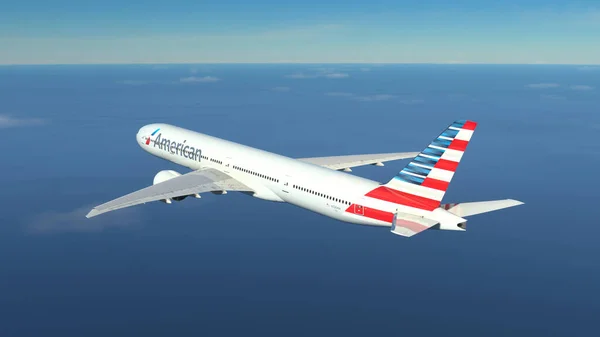 Boeing 777 300 American Airlines Flug Über Den Blauen Himmel — Stockfoto
