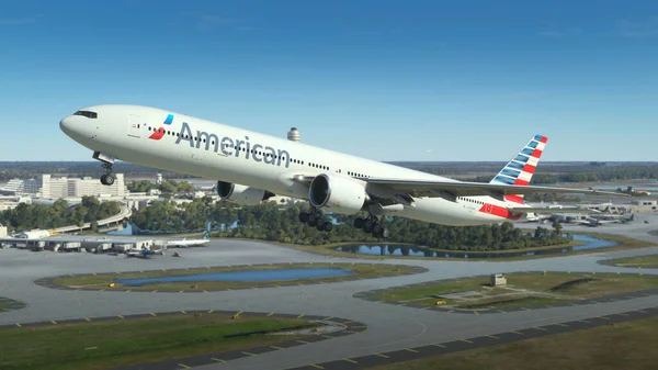 Start Einer Boeing 777 300 American Airlines Flughafen Orlando 2022 — Stockfoto