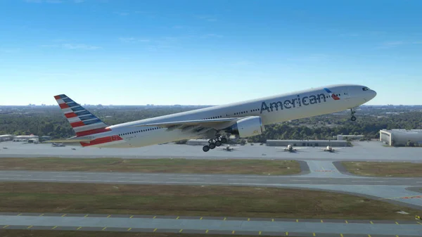 波音777 300美国航空公司2022年10月10日在美国奥兰多机场起飞 — 图库照片