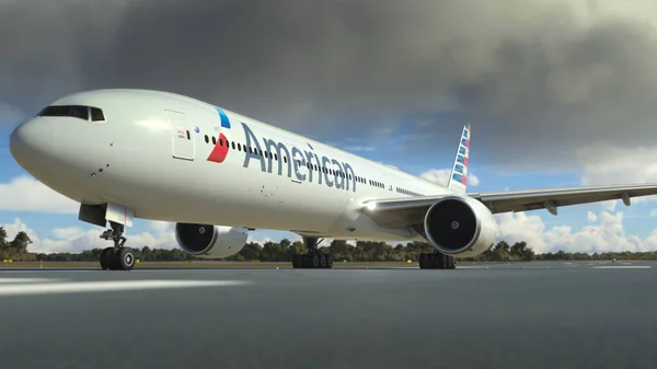 Boeing 777 300 American Airlines Flug Über Den Blauen Himmel — Stockfoto