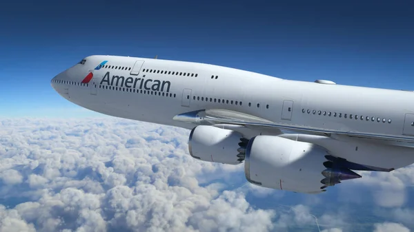Boeing 747 American Airlines Που Πετούν Πάνω Από Σύννεφα Οκτ — Φωτογραφία Αρχείου