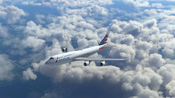 Boeing 747 American Airlines Survolant Les Nuages Oct 2022 Orlando — Photo