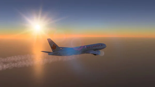 2022年10月24日 加拿大多伦多 一架商用波音777 200飞机飞越令人惊奇的落日 — 图库照片