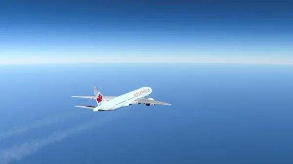 Boeing 777 200 Air Canada Comercial Voando Sobre Céu Azul — Fotografia de Stock