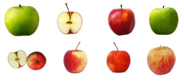 Tüm kırmızı ve yeşil elmalar paket tasarım elementleri olarak beyaz arkaplanda izole edildi