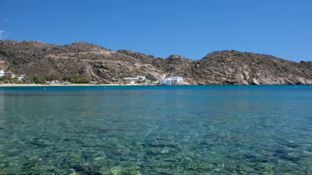 Panoramatický Výhled Krásnou Pláž Mylopotas Řecku — Stock video