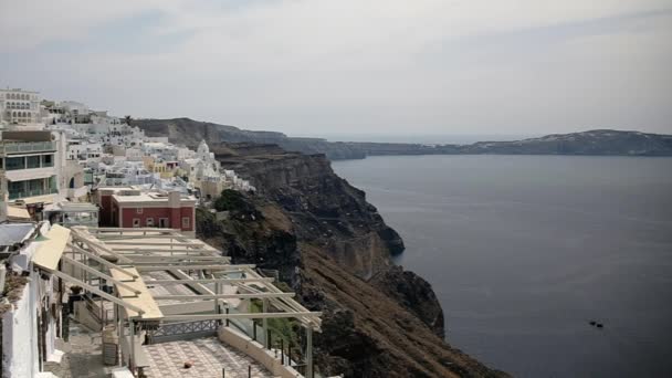 Vista Incrível Famosa Aldeia Fira Mar Egeu Santorini Grécia — Vídeo de Stock