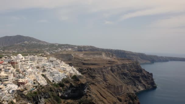 Vista Panorâmica Pitoresca Aldeia Fira Mar Egeu Santorini Grécia — Vídeo de Stock