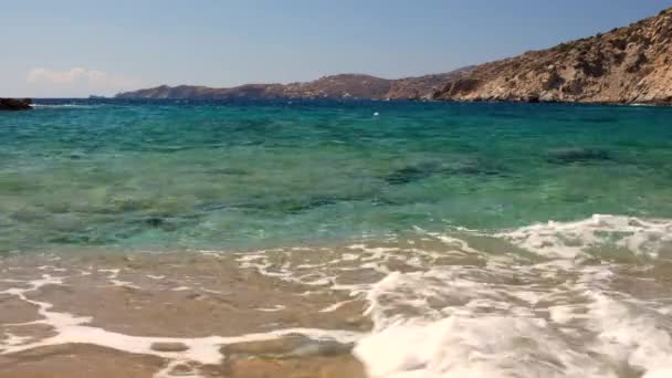 Красивый Мечтательный Песчаный Пляж Мбаппе Греческом Иосе — стоковое видео