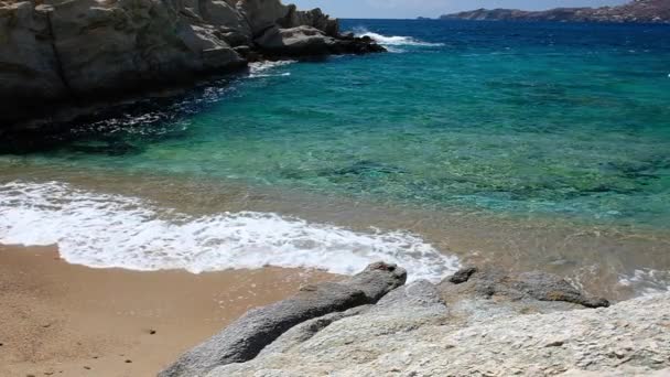 Piękna Marzycielska Piaszczysta Plaża Klima Ios Grecja Zwolnionym Tempie — Wideo stockowe