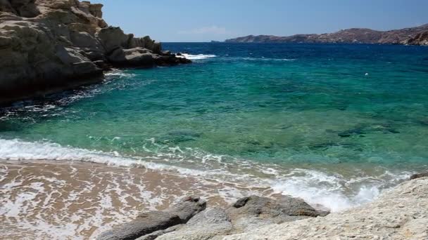 Красивый Мечтательный Песчаный Пляж Мбаппе Греческом Иосе Замедленном Режиме — стоковое видео