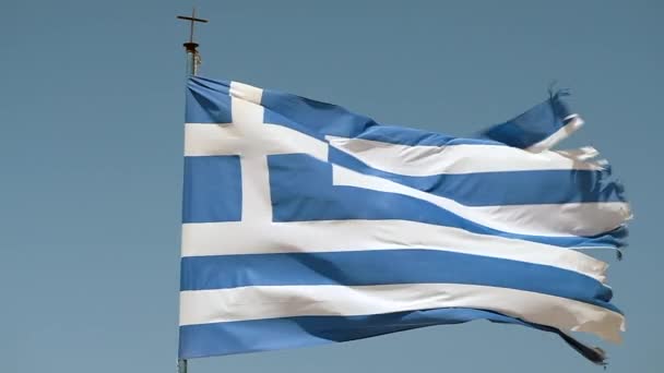 スローモーションで風に揺れるギリシャ国旗 — ストック動画