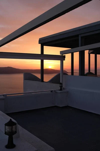 Вид Красивый Оранжевый Закат Фира Санторини Греция — стоковое фото