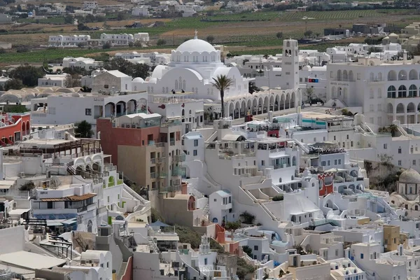 Panoramiczny Widok Malowniczą Wioskę Fira Santorini — Zdjęcie stockowe