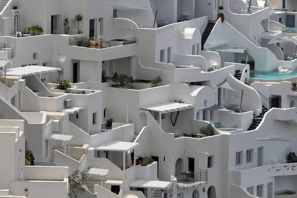 Blick Auf Die Weiß Getünchte Architektur Des Dorfes Fira Auf — Stockfoto