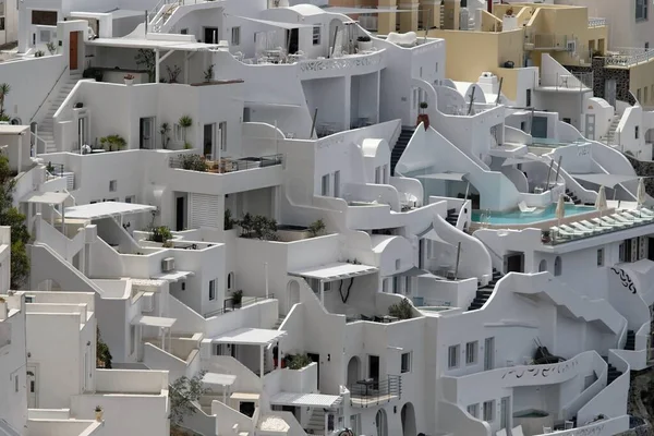 Blick Auf Die Weiß Getünchte Architektur Des Dorfes Fira Auf — Stockfoto